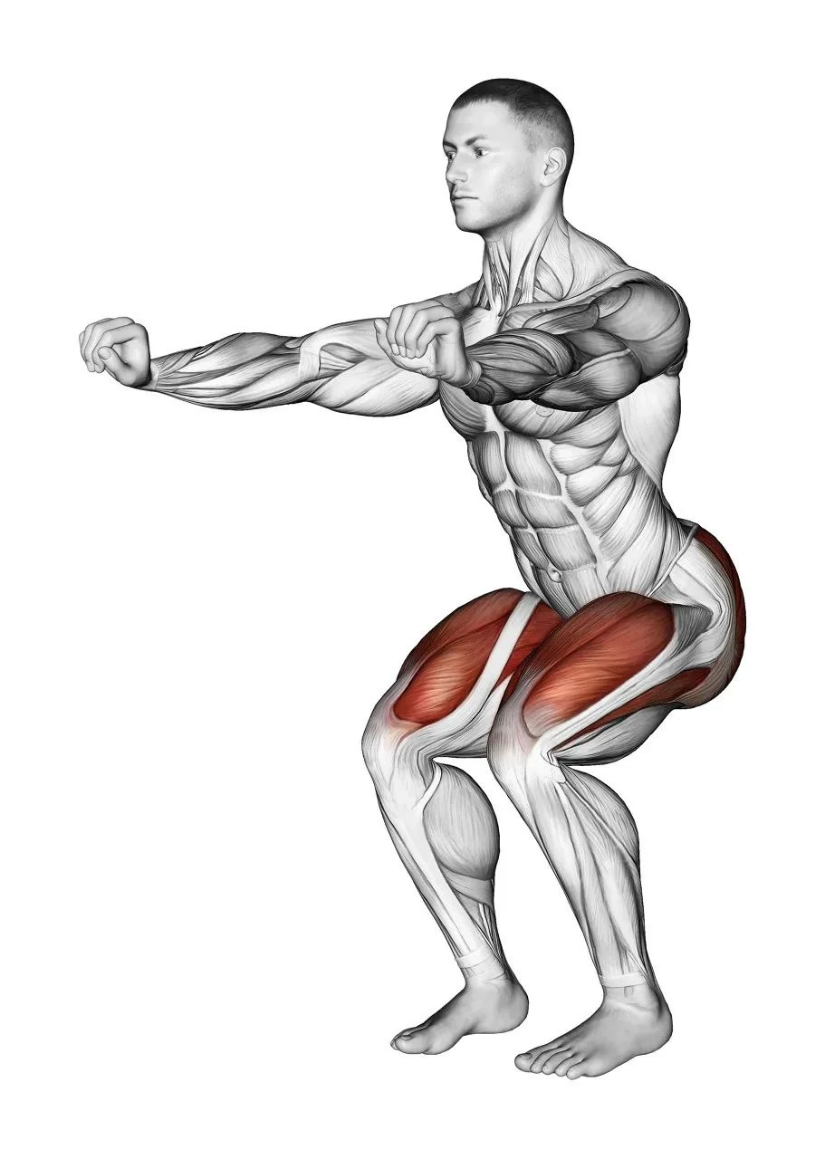 A split-screen contrast. The left shows incorrect form with knees collapsing inward. The right is an anatomical diagram showing how this misalignment redirects harmful shear force onto the knee joint (indicated by a red stress vector), versus the correct force distribution down the shin bone (green vector).