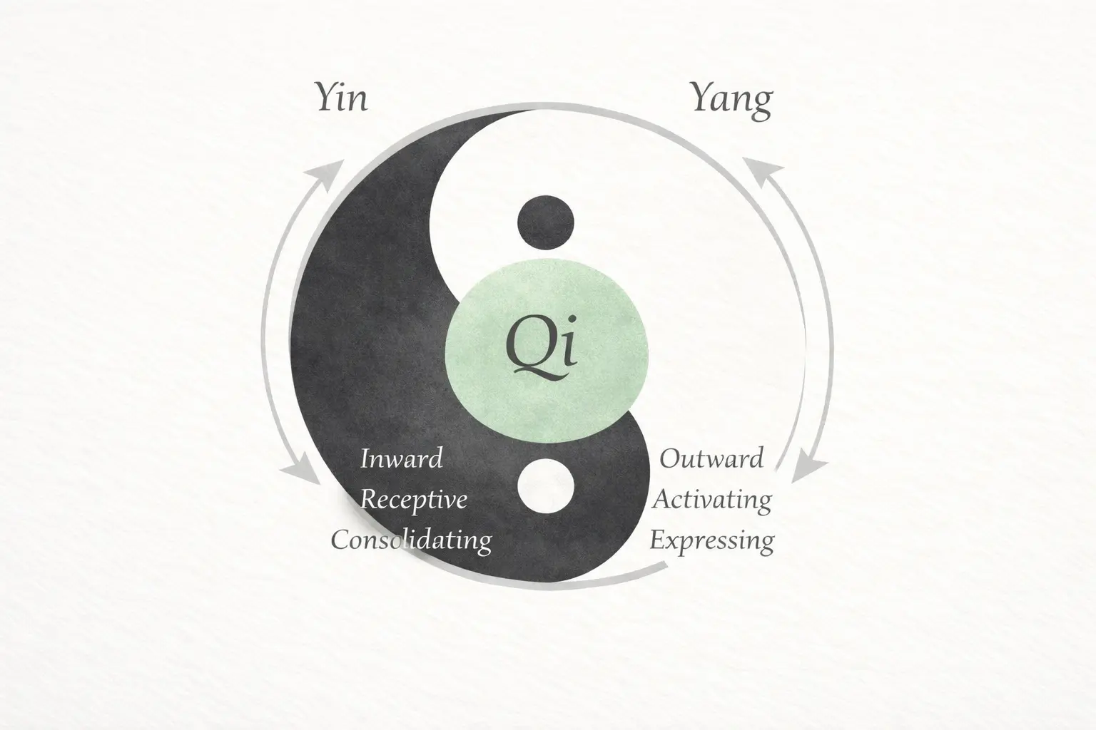 Comparison diagram explaining differences between Qi and physical energy