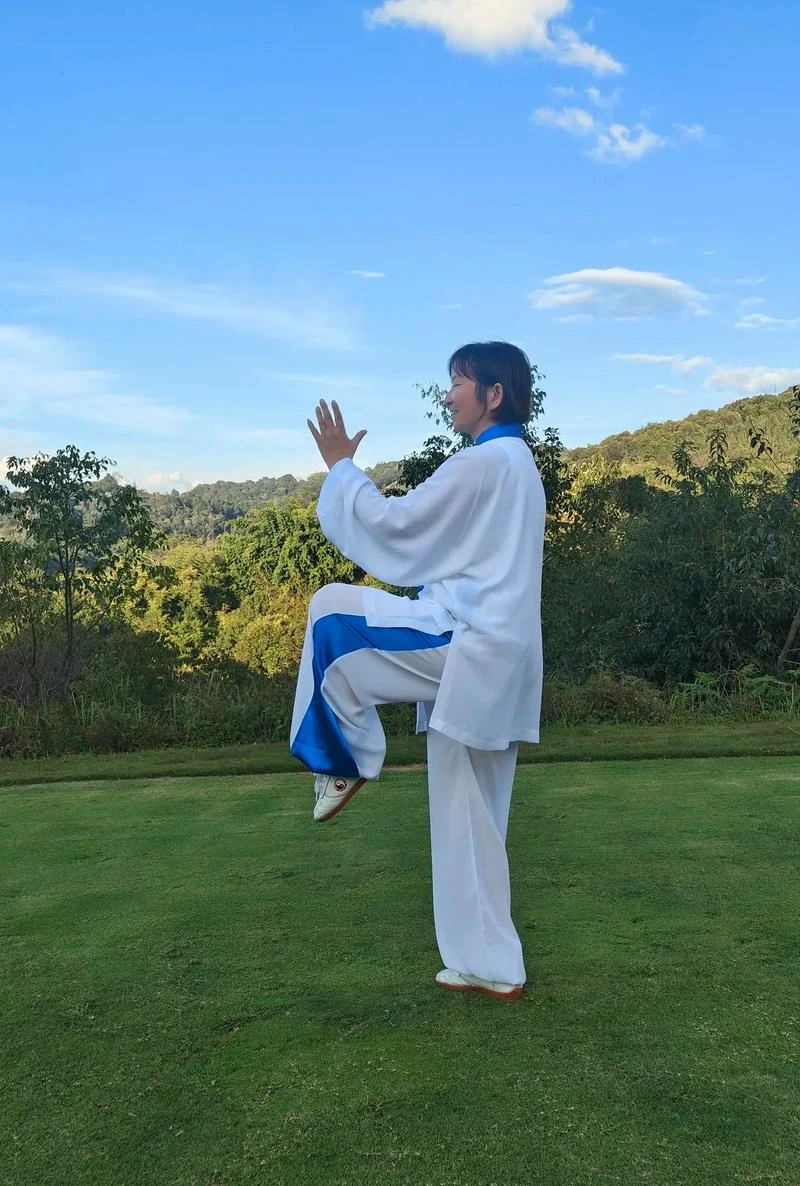Diagram showing Tai Chi Walking mechanics: heel-to-toe rolling and posture alignment