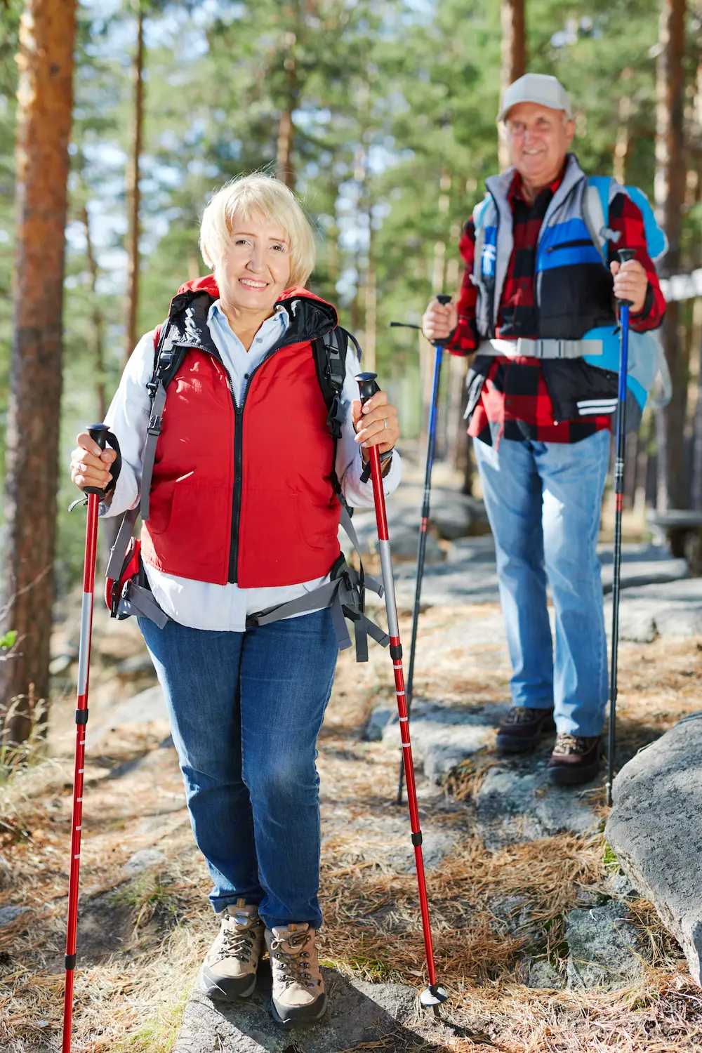 Nordic Walking with poles engaging upper body and core muscles